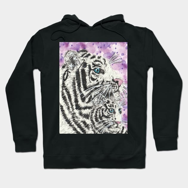 White tiger and baby tiger  cat Hoodie by SamsArtworks